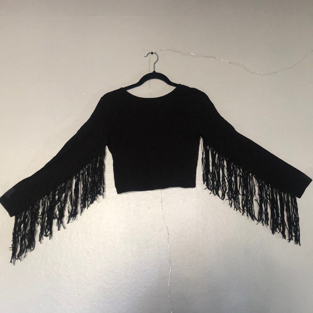 ZARA Black fringe crop top. Size M